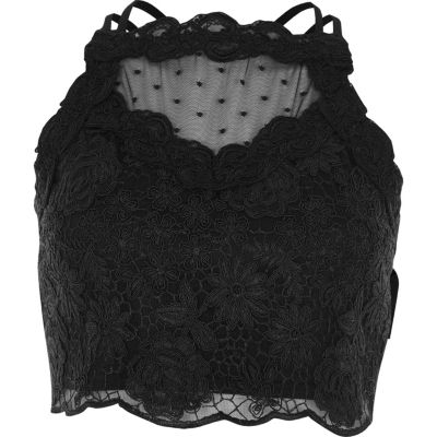 Black lace mesh crop top